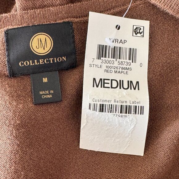 JM Collection Medium Sweater V-Neck Long Sleeve Stretch TIght-Knit Brown New - Picture 5 of 7